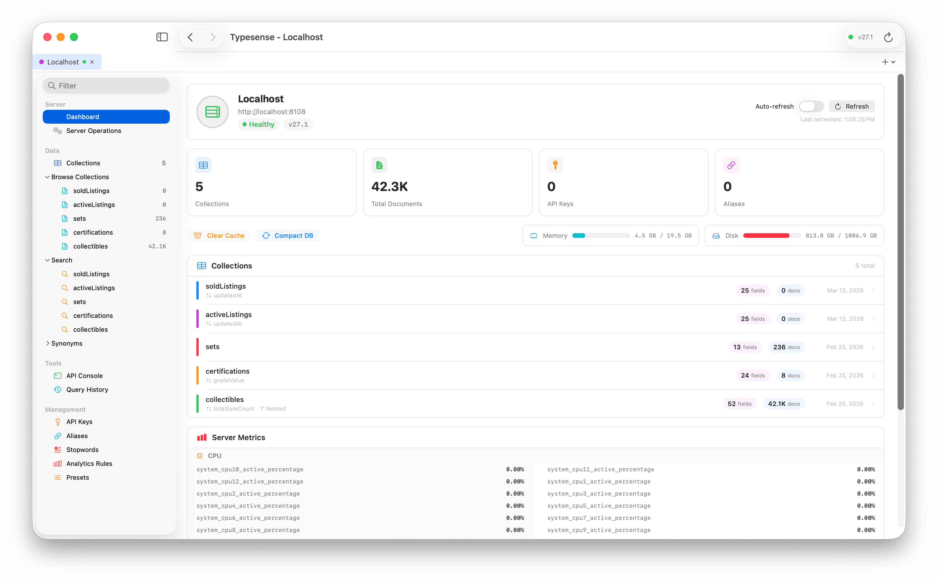 Typesense Client — Server Dashboard